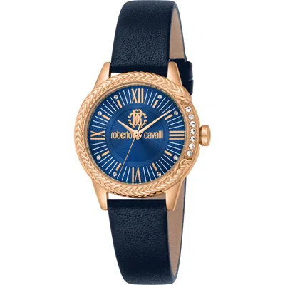 Roberto Cavalli Crystal Leather Strap Watch, 30mm In Black