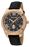 Roberto Cavalli By Franck Muller Crystal Leather Strap Watch, 42mm In Black/gold
