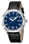 Roberto Cavalli Crystal Leather Strap Watch, 42mm In Black/silver