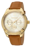 Roberto Cavalli Crystal Leather Strap Watch, 42mm In Brown