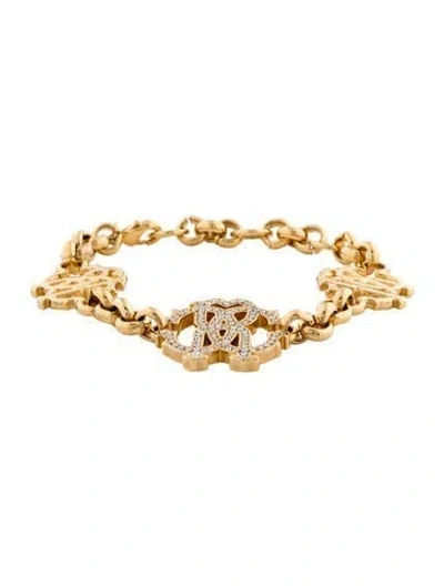Pre-owned Roberto Cavalli Crystal Rc Crest Station Bracelet, 7", 7" In Transparent