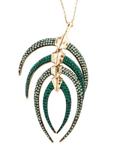 Pre-owned Roberto Cavalli Crystal Spine Pendant Necklace, 30.75" In Green