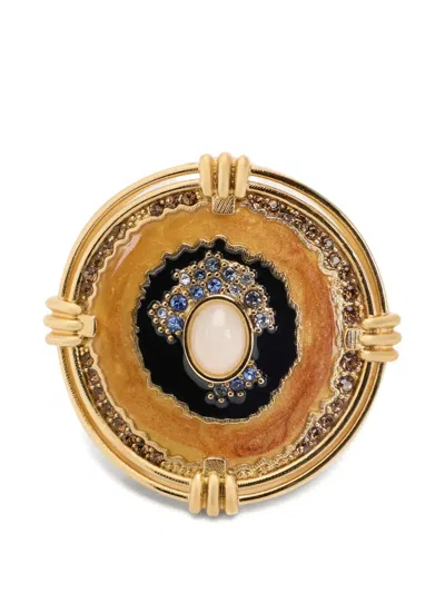 Roberto Cavalli Crystal-embellished Enamel Ring In Gold