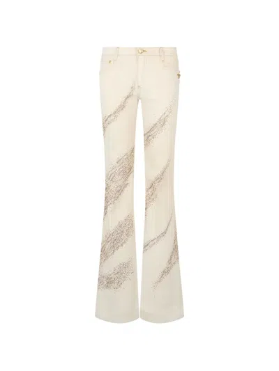 Roberto Cavalli Crystal-embellished Flared Jeans In White