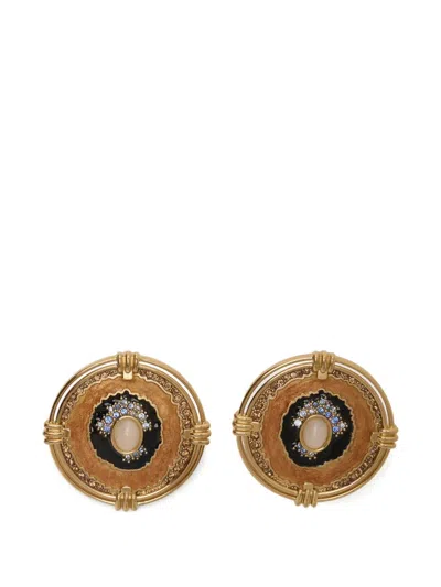 Roberto Cavalli Crystal-embellished Medallion Earrings In Gold