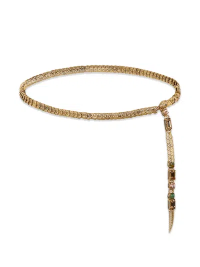 Roberto Cavalli Crystal-embellished Snake-effect Belt In Gold