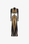 Roberto Cavalli Cut-out Knit Dress With Ray Of Gold Print In Gold