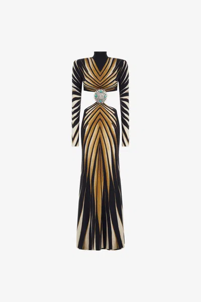 Roberto Cavalli Cut-out Knit Dress With Ray Of Gold Print