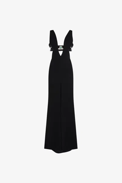 Roberto Cavalli Embellished Cutout Crepe Long Dress In Black