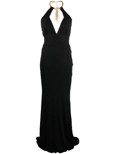 Roberto Cavalli Cut-out Neck-strap Fitted Dress In Schwarz