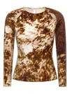Roberto Cavalli Cut-out Printed Long-sleeve Top In Brown