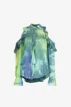 Roberto Cavalli Cut-out Tie-dye Shirt In Light Green/light Blue