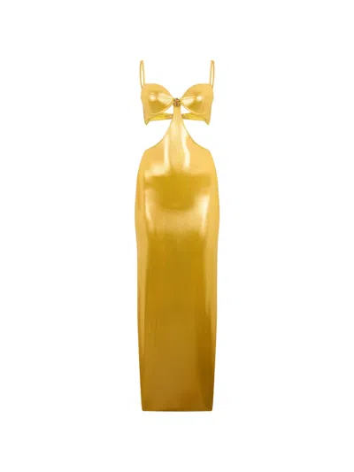 Roberto Cavalli Cut-out Bra Midi Dress In Gold