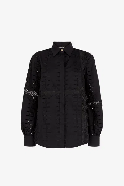 Roberto Cavalli Cotton Sangallo Lace Shirt In Black