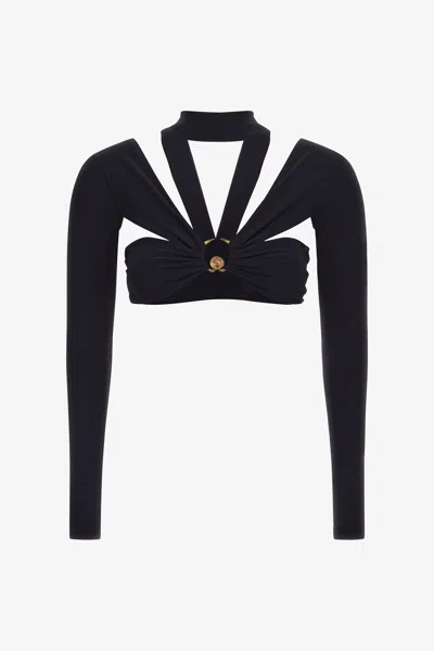 Roberto Cavalli Cutout Long Sleeve Crop Top In Black