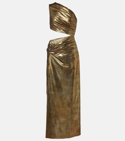 Roberto Cavalli Cutout One-shoulder Maxi Dress In Gold