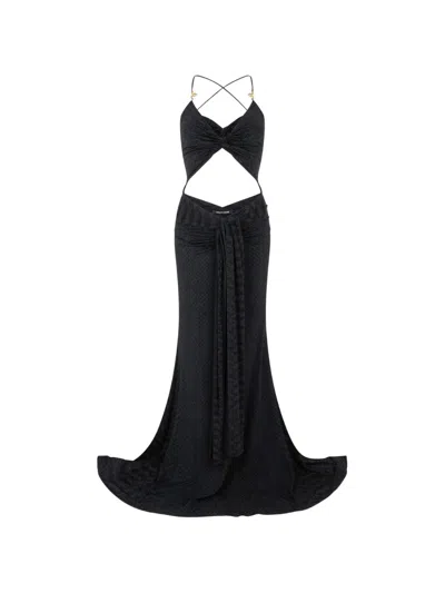 Roberto Cavalli Cut-out Snake-detail Maxi Dress In Blue