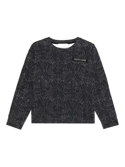 Roberto Cavalli Kids' Damask-print Sweatshirt In Black