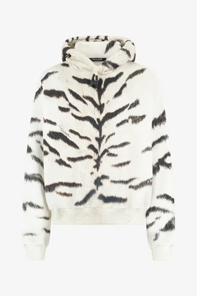 Roberto Cavalli Woman Sweatshirt With White Tigresse Ogat X  Print In Bianco/nero