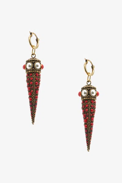 Roberto Cavalli Dangling Earrings With Stones In Gold