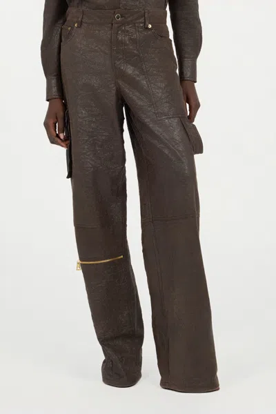 Roberto Cavalli Dark Brown Genuine Leather Pants