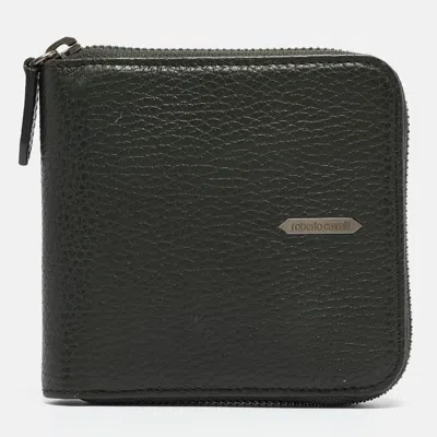 Pre-owned Roberto Cavalli Dark Green Leather Zip Around Wallet