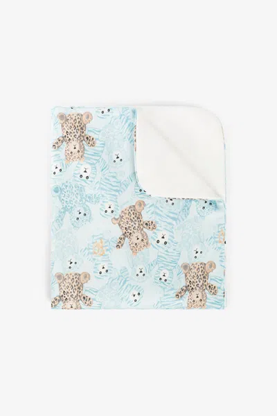 Roberto Cavalli Rc Monogram And Teddy Bear-print Blanket In Blue
