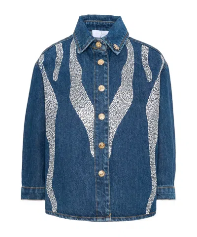 Roberto Cavalli Kids' Denim Jacket With Rhinestones In Blue