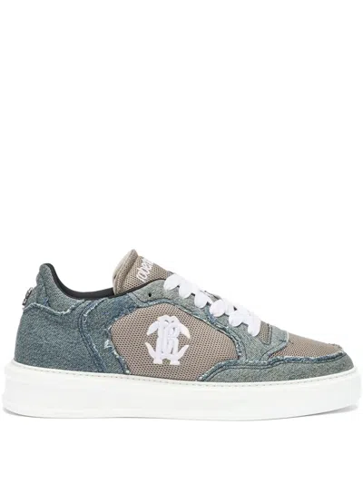 Roberto Cavalli Denim-panel Sneakers In Blue