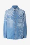 Roberto Cavalli Denim Shirt With Tiger Skin Print In Light Blue