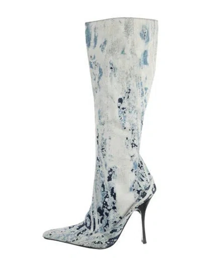 Pre-owned Roberto Cavalli Denim Tie-dye Print Boots In Blue
