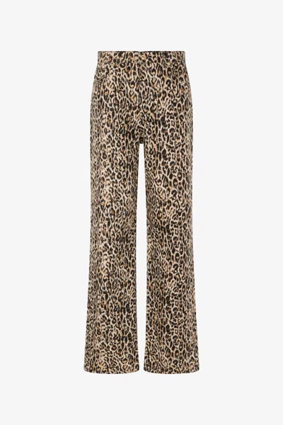 Roberto Cavalli Denim Trousers In Cotton With Leopard Print In Brown