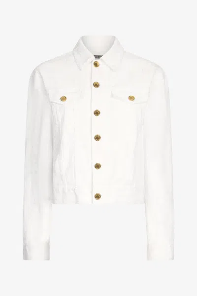 Roberto Cavalli Denim Jacket With Gold Buttons In White