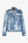 Roberto Cavalli Denim Jacket With Patchwork Effect In Blue
