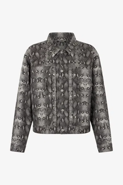 Roberto Cavalli Python Print Denim Jacket In Black