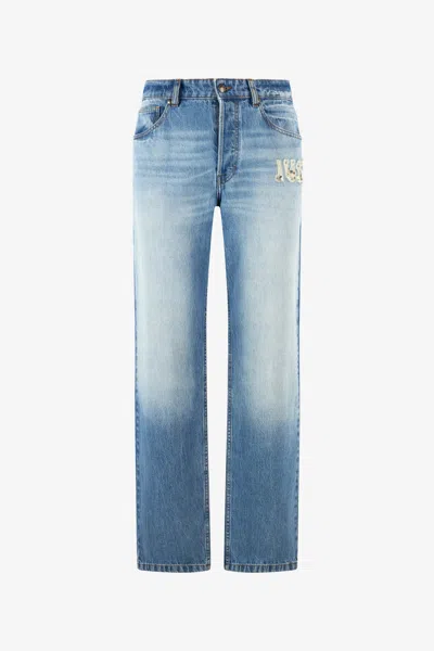 Roberto Cavalli Jeans With Destroyed-effect Logo In Light Blue