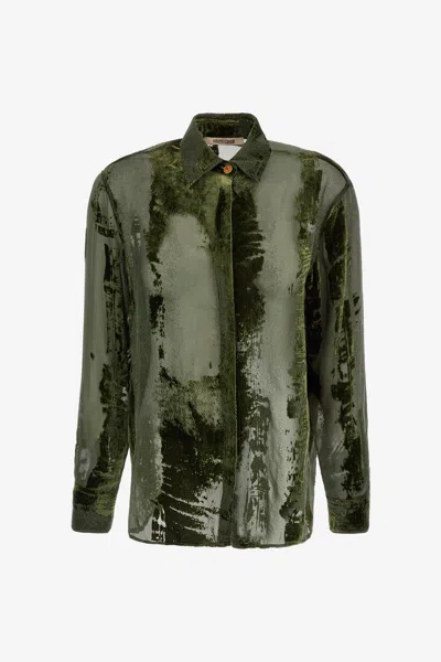 Roberto Cavalli Devoré Shirt In Dark Green