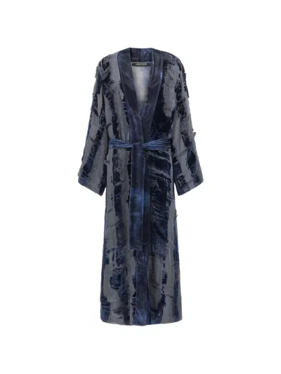 Roberto Cavalli Devoré-effect Belted Oversized Coat In Blue