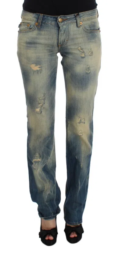 Roberto Cavalli Distressed Blue Wash Cotton Jeans