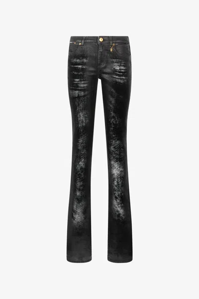 ROBERTO CAVALLI JEANS MIT USED-EFFEKT UND PYTHONLEDERMOTIV