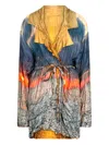Roberto Cavalli Sunrise-print Pleated Belted Jacket In Blue
