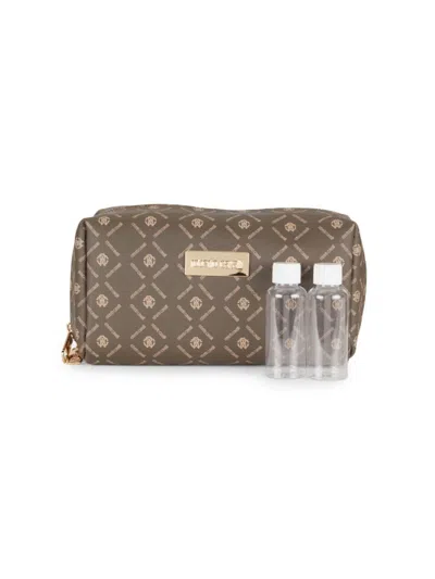 Roberto Cavalli Kids' Dopp Kit Monogram Print Makeup Pouch In Brown