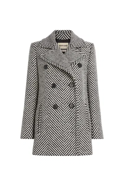 Roberto Cavalli Chevron Double-breasted Coat In Multi