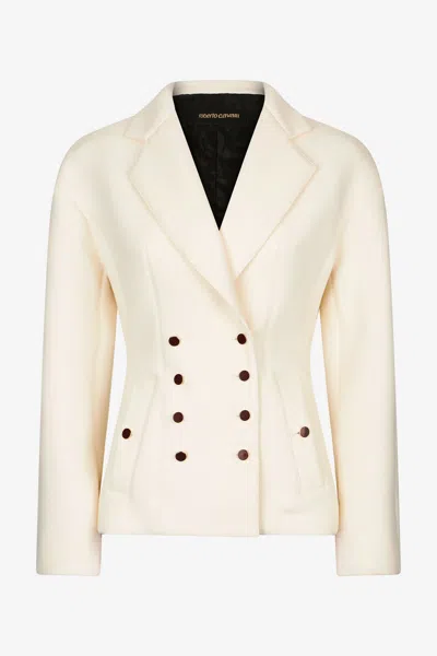Roberto Cavalli Double-breasted Blazer In Ivory