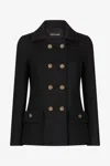 Roberto Cavalli Double-breasted Equestrian-style Blazer In Black