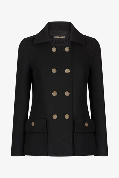 Roberto Cavalli Double-breasted Equestrian-style Blazer In Black