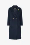 Shop Roberto Cavalli Blauer Woll-kaschmir-mantel In Dark Blue