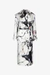 Roberto Cavalli Double-breasted Trench Coat With Marble Print In Black/white