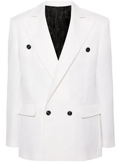 Roberto Cavalli Double-breasted Virgin-wool Blazer In White