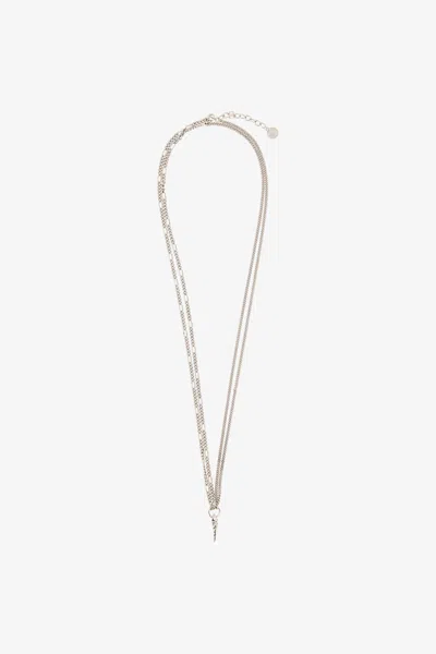 Roberto Cavalli Double Necklace With Fang Pendant In Silver